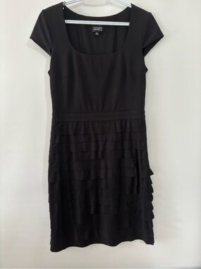 Adrianna Papell Black Scoop-Neck Tiered Ruffle Dress